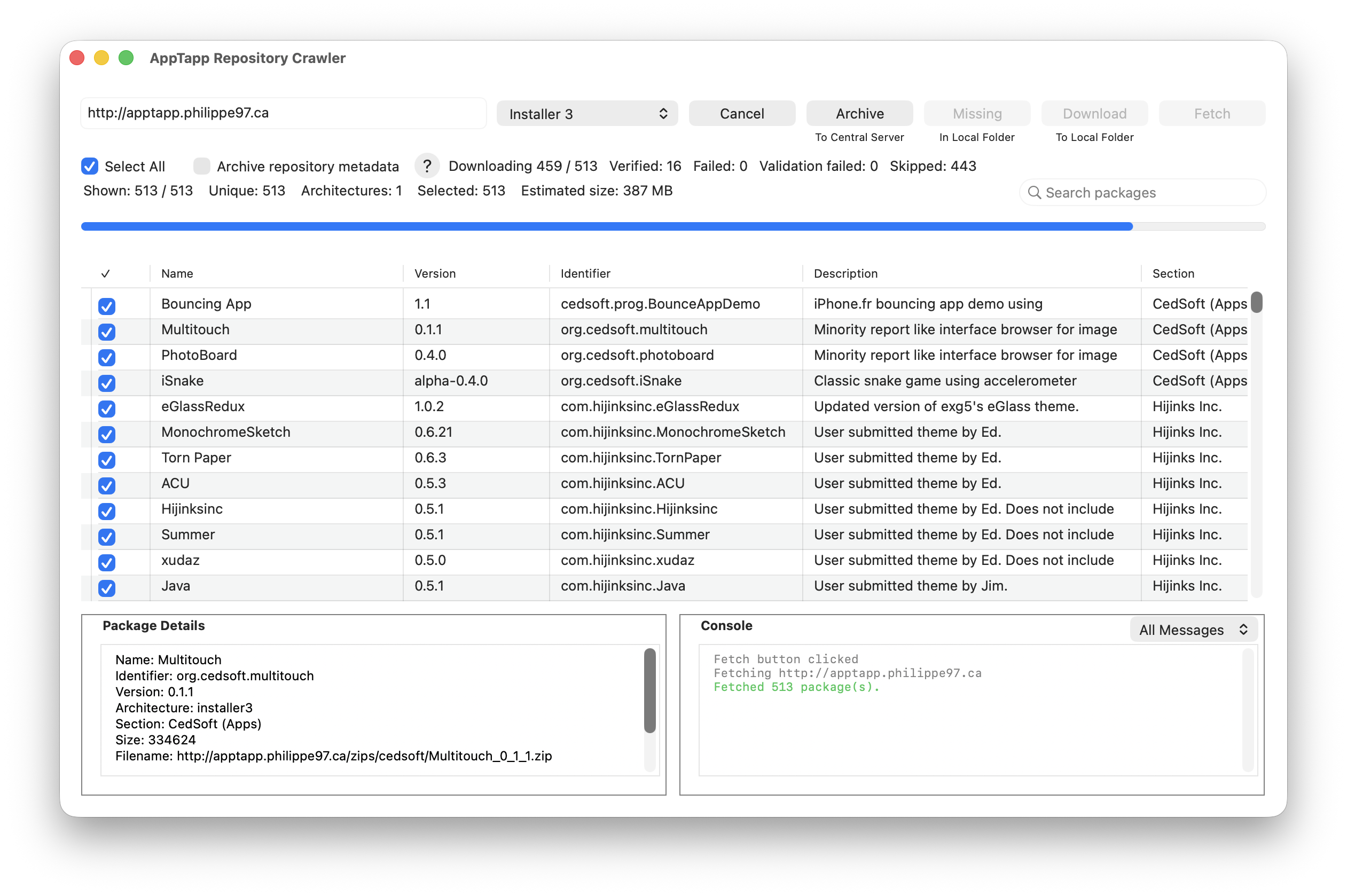Repository Crawler main window